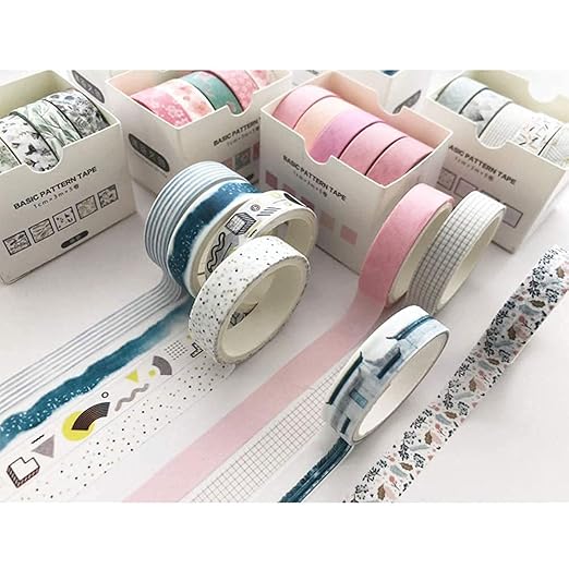 YUBX 5 Rolls Washi Tape Set Creative Basic Skinny Decorative Tapes for Arts, DIY Crafts, Journals, Planners, Scrapbooking, Wrapping (Ink Blue)