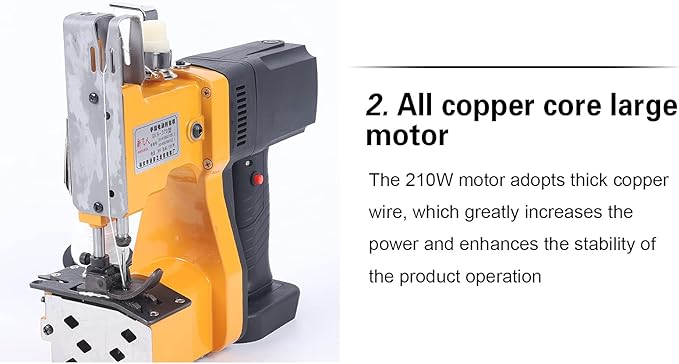 Handheld Electric Sewing Machine 1700 Stitches/Min 7-9mm 210W High Speed Wireless Portable Electric Bag Stitching Closer Sack Seal Sewing Machine for Feed Sacks Jute Bags Seed Bags Rice Bags