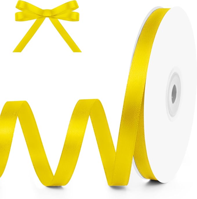 KMER LIFE 3/8" Wide x 50 Yards Yellow Single Faced Polyester Satin Ribbon, Yellow Satin Ribbon Perfect for Wedding Decor, Wreath, Crafts, Gift Wrapping & Other Projects (Yellow)