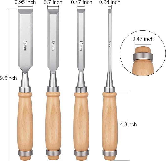 4 Piece Wood Chisel, Professional Wood Woodworking Tools Set,Bevel Edge Chisel Set
