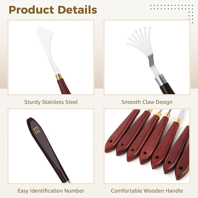 22 PCS Palette Spatula Set, Stainless Steel Palette Tools and Plastic Scrapers, Painting Pallet Spatulas with Wooden Handle for Oil Painting, Acrylic Color Mixing Texturing