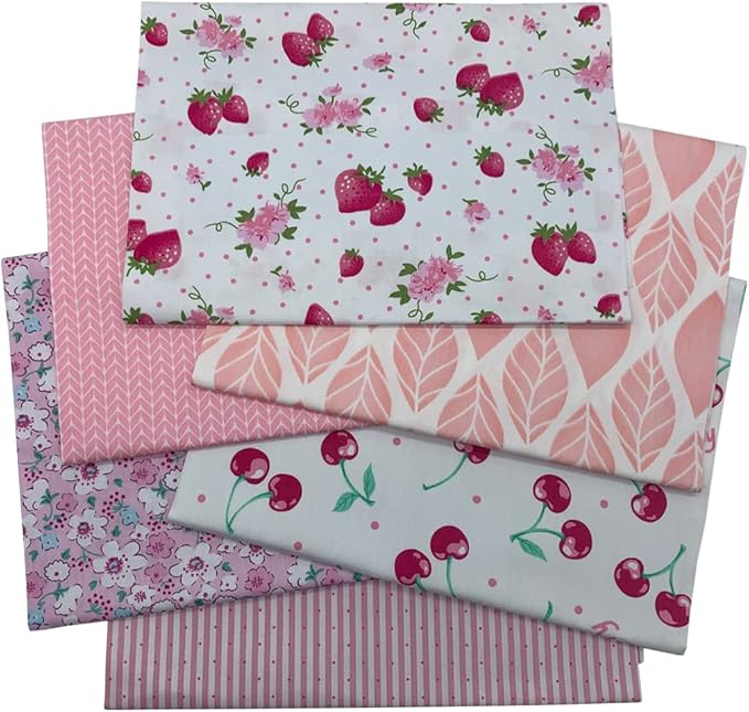 6Pcs Cotton Fabric Squares 20x20 Inch (50x50cm) Pre-Cut Quilt Squares Sheets Patterns Craft Cotton Fabric Bundle for Sewing Quilting Patchwork Crafting Home Décor Handwork (Pink)