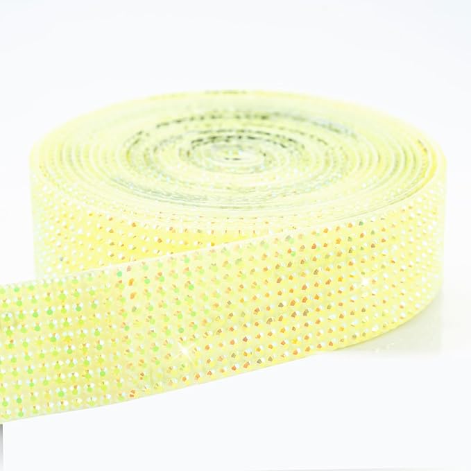 Novani Self Adhesive Rhinestone Ribbon, 0.78 Inch Wide 3 Yards 1 Roll, Lemon Yellow Diamond Bling Strips for DIY Crafts, Glitter Resin Rhinestones Tape for Crafting, Car Decoration