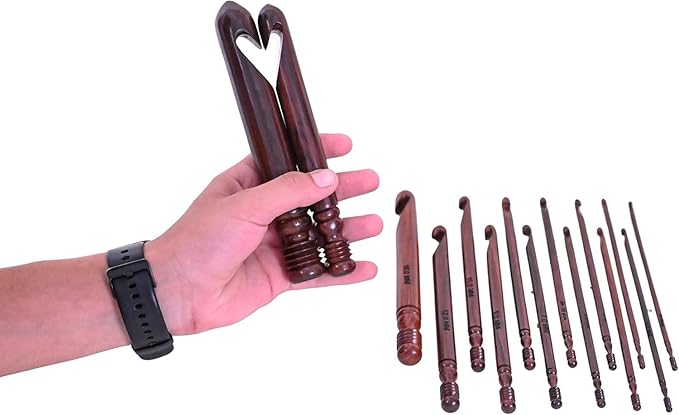 ArtsyCraftIn™ - Rosewood Jumbo Wooden Crochet Hooks Handmade 15 Sizes (Set 3.5 mm to 25 mm), Ergonomic Hooks for Arthritic Hands Yarn Craft,Knitting & Crocheting Needles | Only Crochets Hooks