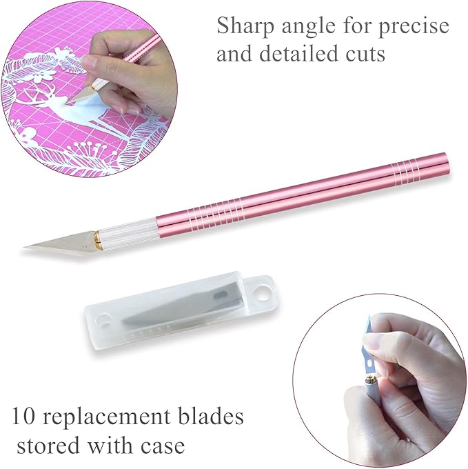 Headley Tools Rotary Cutter Set - 45mm Fabric Cutter, 5 Replacement Rotary Blades, A3 Cutting Mat, Quilting Ruler and Sewing Clips, Craft Knife Set, Ideal for Crafting, Sewing, Patchworking, Pink