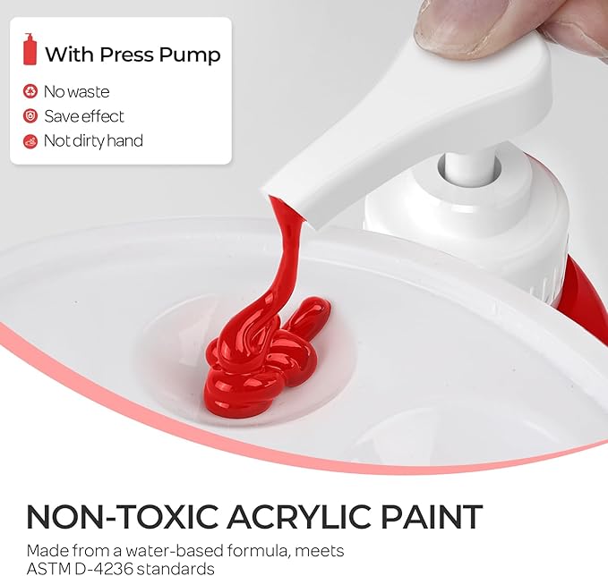Nicpro Red Large Acrylic Paint Set (69 oz, 2040 ml) Rich Art Painting Supplies Non Toxic for Multi Surface, Canvas, Wood, Leather, Fabric Stone Craft, for Adult Beginners & Artists with Pump