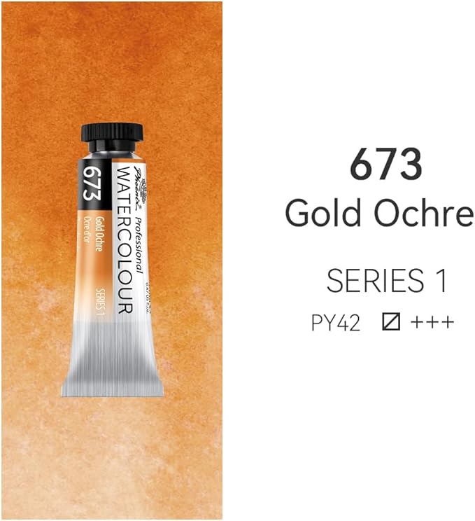 PHOENIX Professional Watercolor Paint Single Tube - 0.47 Fl Oz / 14ml - Gold Ochre