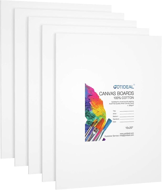 GOTIDEAL Canvases for Painting, 16x20 inch of 5 Pack, Professional Primed White Blank Flat Canvas Panels- 100% Cotton Artist Canvas Boards for Acrylics Painting, Oil Watercolor Tempera