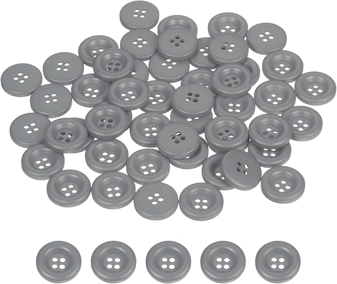 HARFINGTON 50pcs Sewing Button 15mm (5/8 Inch) 4 Holes Resin Thickened Round Crafting Replacement Buttons for Clothing DIY Crafts Decoration, Gray