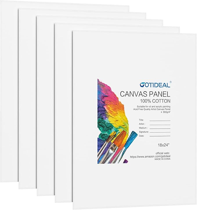 GOTIDEAL Canvases for Painting, 18x24 inch of 5 Pack, Professional Primed White Blank Flat Canvas - 100% Cotton Artist Canvas Boards for Acrylics Painting, Oil,Tempera