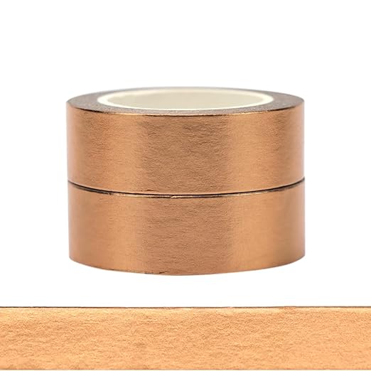 NatSumeBasics Bronze Foil Washi Tape Thin Metallic 2pcs 0.6" x 32ft. Masking Tapes Decorative Brass Tape for Crafts Gift Wrapping Decoration DIY (Bronze)