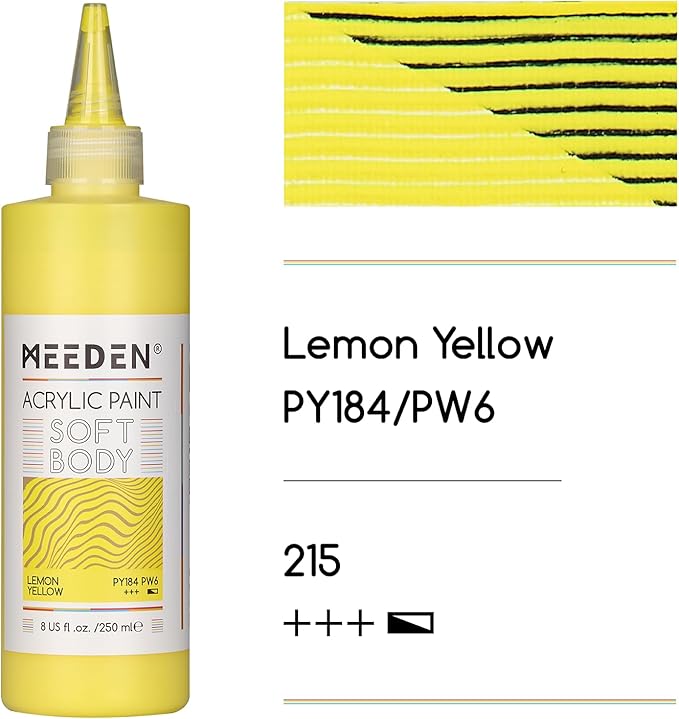 MEEDEN Soft Body Acrylic Paint: Lemon Yellow Hue Matte Finish - 250ml/8.45oz Bulk Acrylic Colors in Ergonomic Bottle - Fluid Flow Art Paints for Artists Canvas Painting