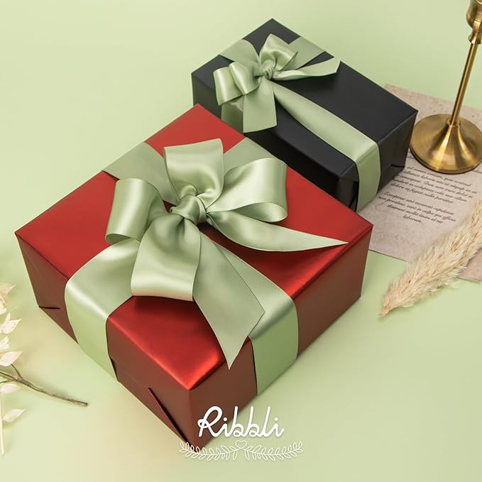 Ribbli Dusty Sage Satin Ribbon Double Faced Satin 1 Inch x Continuous 25 Yards-Sage Green Ribbon for Gift Wrapping Crafts Wedding Decoration Bows Bouquet Floral Arrangement