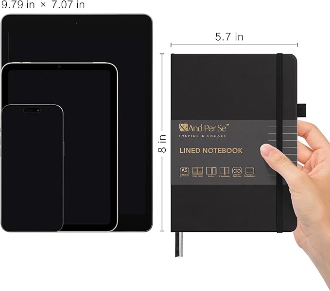 &And Per Se Lined Journal Notebook, 160 Pages, A5 5.7 x 8 inches College Ruled Thick Paper Notebook Journals for Writing, Hardcover Notebooks for Women Men Office School (1 Pack, Black)