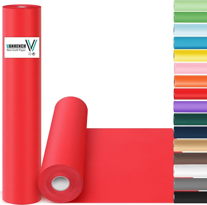 Vanhench Red Wrapping Paper Roll 17.5" x 760" (63') for Women Men Kids Girls, Solid Color Art Kraft Craft for Christmas, Wedding, Birthday, Mothers Day Gifts, Bouquet Flower Poster Bulletin Board