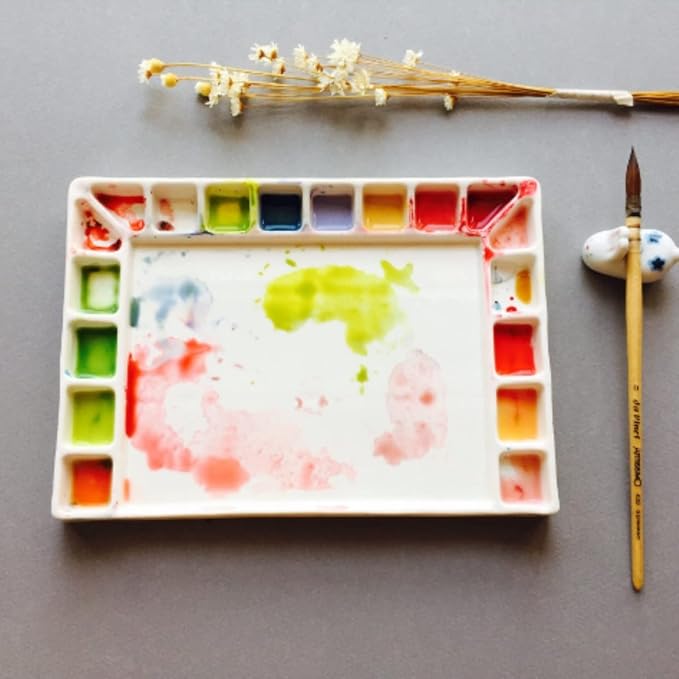 Bower Bird Porcelain Watercolor Palette 18wells Rectangle Artist Professional Ceramic Palettes for Painting (Porcelain)