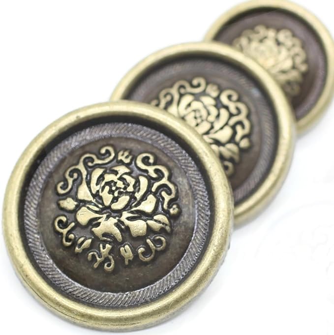 Bronze Metal Shank Buttons - 12 Pcs - 3 Size Options - Floral Round Metal Shank Buttons for Men Women Blazer Coat Uniform Shirt Suit and Jacket Sewing Craft DIY N17903