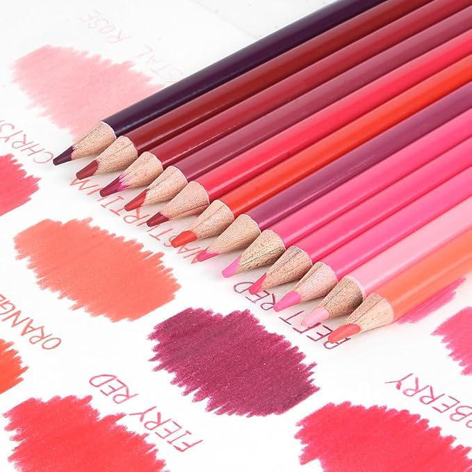 Mifuner 12Pcs Red Colored Pencils Set, Oil Based Drawing Pencils, Pre-sharpened Wooden Professional Sketch Pencil Art Supplies for Adults, Coloring Books, No Duplicates