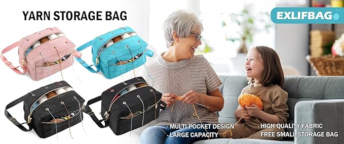 Crochet Bag, Yarn Storage Organizer with Adjustable Shoulder Straps, Yarn Bag for Crochet Accessories, Knitting Needles & Crochet Hooks