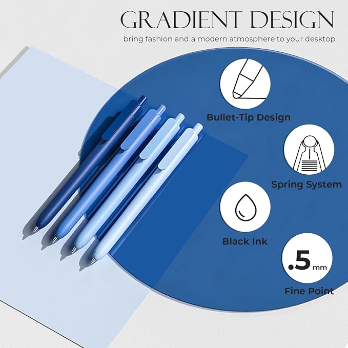 Y YOMA 4 Pcs Fine Point 0.5mm Gel Pen Black Ink Retractable Ballpoint Pen Smooth Writing Quick Dry Gel Pens Cute Aesthetic Pen Pastel Refillable Pen for School Home Office Supplies, Lake Blue