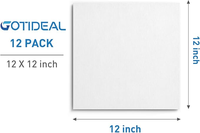 GOTIDEAL Canvases for Painting, 12x12 inch of 12, Professional Primed White Blank Flat Canvas Panels- 100% Cotton Artist Canvas Boards for Acrylics Painting, Oil Watercolor Tempera
