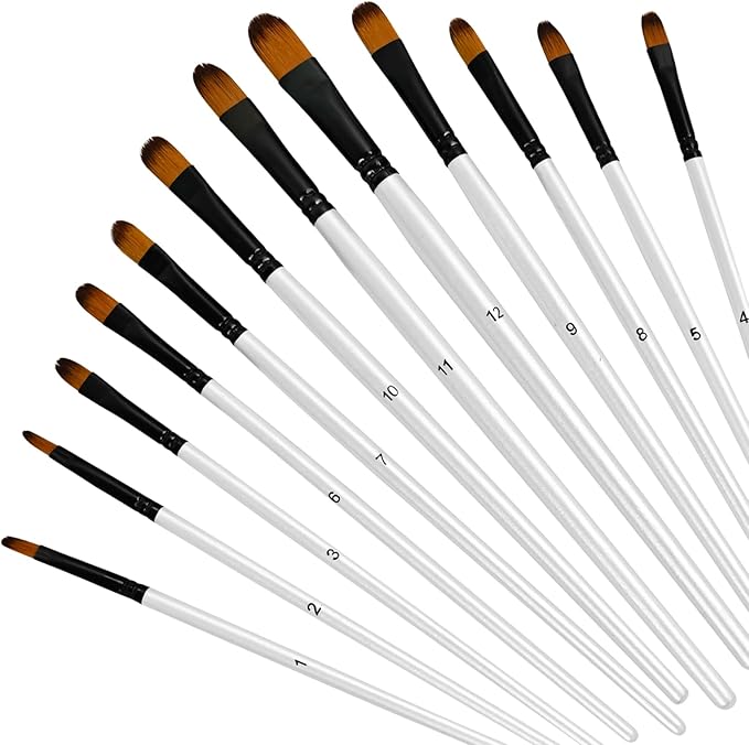 12 PCS White Color Paint Brushes Set, Acrylic Oil Professional Round Paint Brush for Watercolor, Art Brushes for Artists and Adults, Ideal for Water-Based Paints (Round Head)