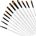 12 PCS White Color Paint Brushes Set, Acrylic Oil Professional Round Paint Brush for Watercolor, Art Brushes for Artists and Adults, Ideal for Water-Based Paints (Round Head)