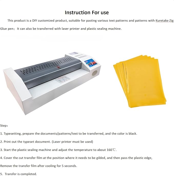 SUPERFINDINGS 1 Roll Gold Toner Reactive Foil 16.4Ftx7.7in Metallic Transfer Foil Paper Transfer Sheets for Laser Printer+Laminator DIY Craft Embossing Scrapbooking Cards Leather DIY Decoration