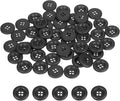 HARFINGTON 50pcs Sewing Button 15mm (5/8 Inch) 4 Holes Resin Thickened Round Crafting Replacement Buttons for Clothing DIY Crafts Decoration, Black