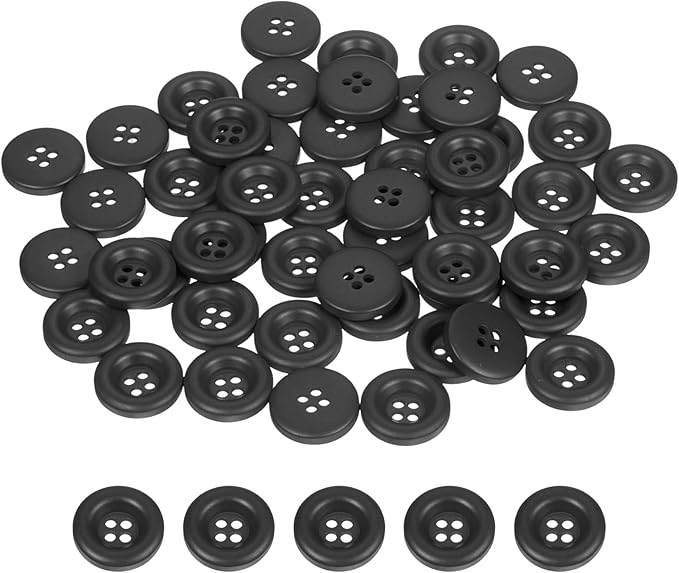 HARFINGTON 50pcs Sewing Button 15mm (5/8 Inch) 4 Holes Resin Thickened Round Crafting Replacement Buttons for Clothing DIY Crafts Decoration, Black