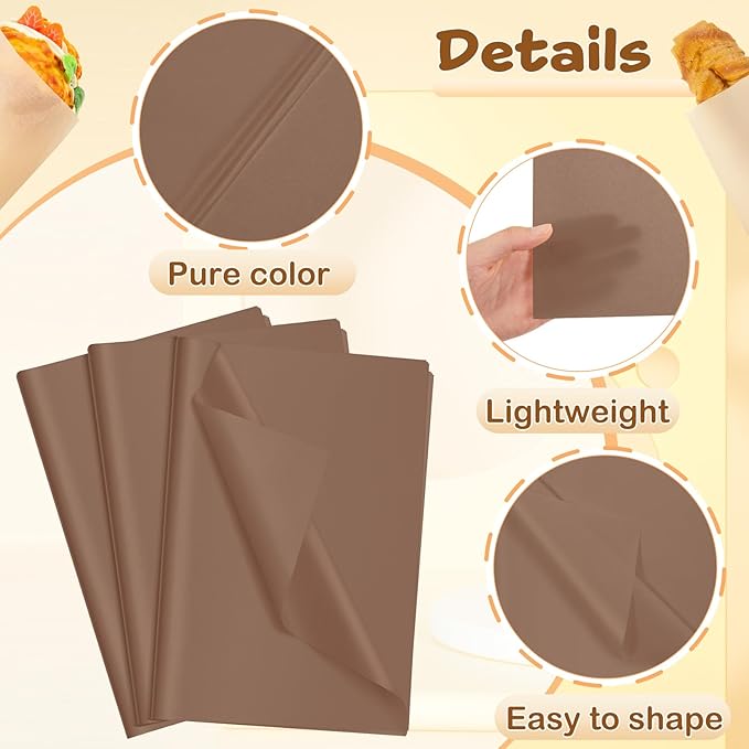 Qilery 500 Sheets Brown Tissue Paper Bulk 15 x 20 Inch Chocolate Brown Wrapping Paper for Gift Bags Acid Free Retro Tissue for Valentine's Day Craft Supplies, Bouquet, Forming Pompoms, Party Decor