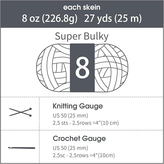 HOMBYS 8 Pack Assorted Chunky Yarn for Crocheting,Super Bulky Large Soft Fluffy Yarn,Plush Fuzzy Yarn,Thick Chenille Yarn for Hand Knitting/Arm Knitting,Cream & Grey(27yds,8 oz Each Skein)