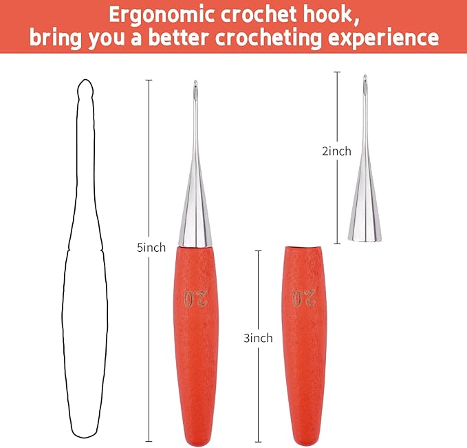 Crochet Hooks 2mm Crochet Hook Soft Lightweight Wood Ergonomic Handle and Stainless Steel Crochet Needles Tip (2 mm-B)