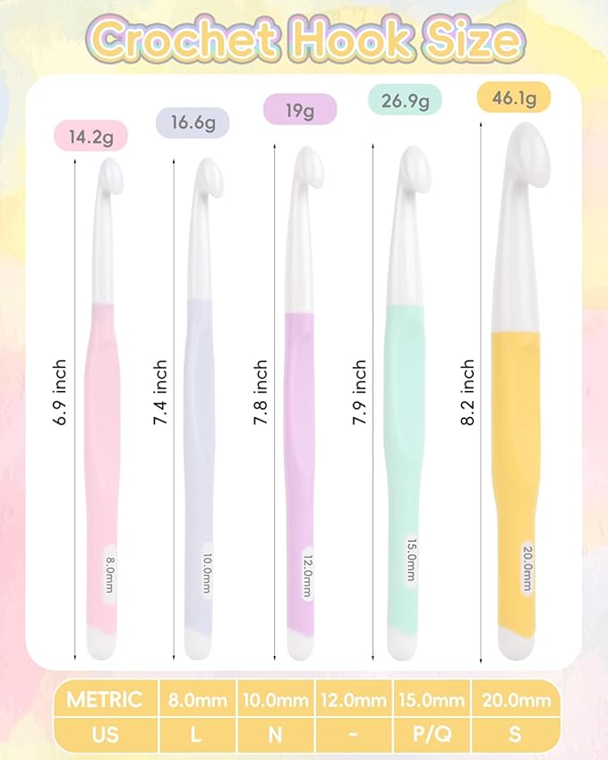Aeelike Crochet Hooks 8mm, 10mm, 12mm,15mm, 20mm, Ergonomic Crochet Hooks Set with Large Rubber Handle Crocheting Accessories for Chunky Yarn Weaving Blanket DIY Crafts,Ideal Gift