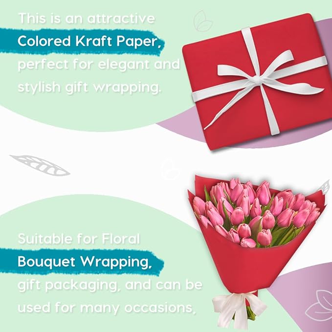 PerkHomy 48" x 1,440" (120') Red Kraft Paper Roll for Craft Bulletin Board Paper Art Table Covering Crafting Gift Wrapping Bouquet Packing Parcel 80GSM 55LB (Red, 48" x 120')
