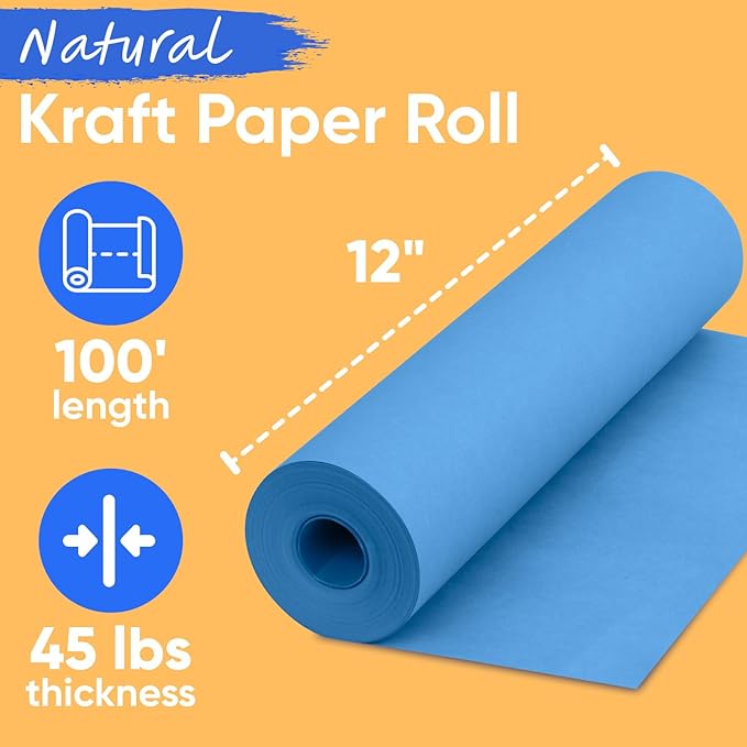 USA Made 12" x 1200" Dark Blue Kraft Paper Roll, 45 lbs Thickness, Kraft Paper for School, American Quality Blue Colored Paper, Bulletin Board - Non-Toxic, Odorless, Safe for Kids