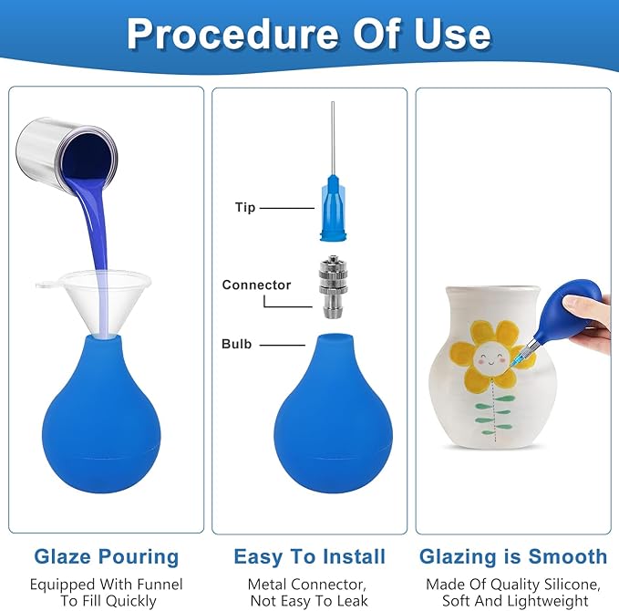 LAMPTOP 164 Pcs Clay Ceramic Decorative Tools, Pottery Tools Supplies Glaze Precision Applicator Set, Plastic Steel Needles with Adapter, Rubber Ceramic Glaze Extrusion Bottle and Funnels, Paintbrush