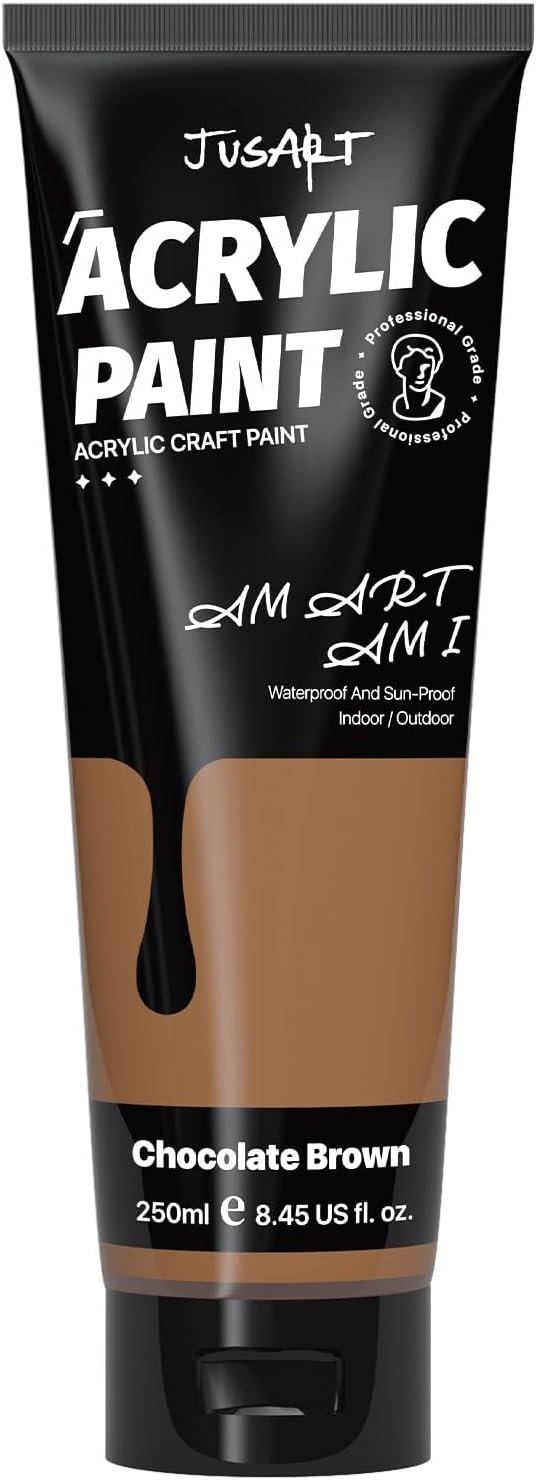 JusArt Acrylic Paint Chocolate Brown Tubes 250ml (8.45 oz), Non Toxic Craft Paint, No Fading Rich Pigment for Canvas Painting, Wood, Fabric, Clay, Stone, Ceramics Art Supplies for Artists, Adults