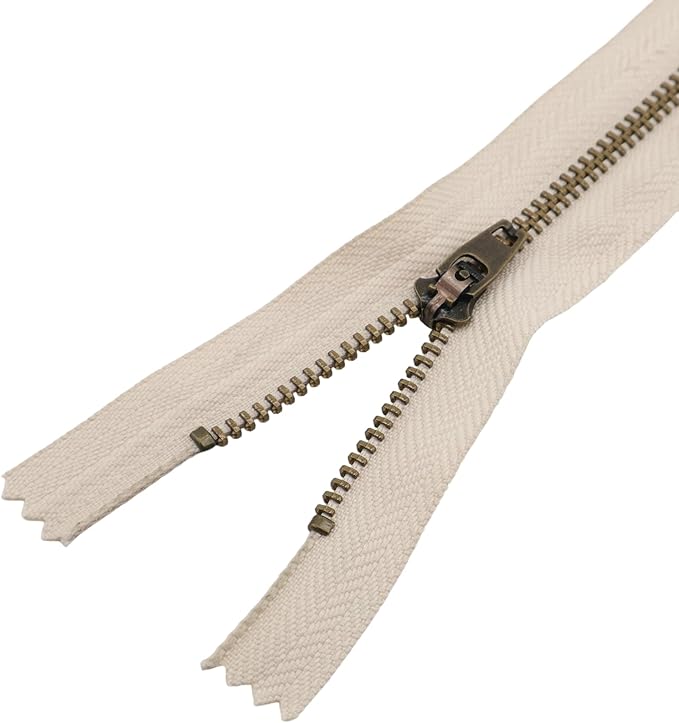 Leekayer 3# Jeans Zipper 5 Inch Antique Brass Metal Zipper 12.7cm Close End Zippers 6pcs,(Beige-Brass)