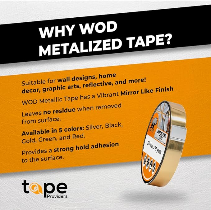 WOD MPFT2 Red Metalized Polyester Mylar Film Tape with Acrylic Adhesive, 4 inch x 72 yds. Vibrant Mirror Red Tape, Decor Tape for Detailing Accent Wall, Graphic Arts, Car and Boat Trim