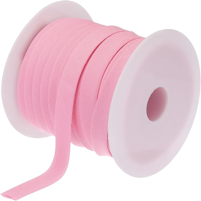 MECCANIXITY 1/2 Inch Double Fold Bias Tape Polyester Continuous Bulk Bias Tape for Sewing,Seaming Quilting Hemming Binding Crafts (Pink 25 Yards)