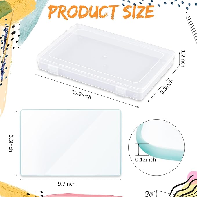 Nuanchu 2 Pcs Handy Glass Oil Paint Palette Included Airtight Stay Wet Palette Container and Tempered Glass, Keeps Paint Fresh, Ideal for Travel (10.24 x 6.8 Inches,Clear)