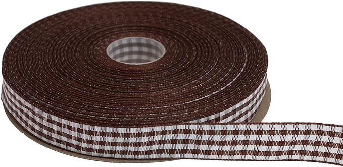 Gingham Ribbon 50 Yard Each Roll 100% Polyester Woven Edge (5/8" x 50 Yards, Coffee)