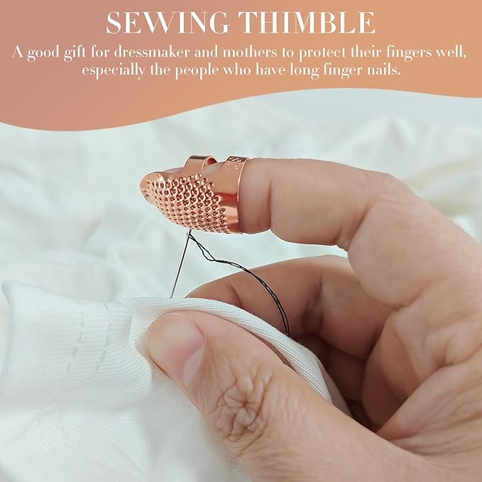 ZESION 4Pcs Sewing Thimbles, Adjustable Metal Thimbles for Hand Sewing Finger Protector, Quilting Craft Accessories for Knitting Needlework DIY Tools, Rose Gold(2 Sizes, S/M)