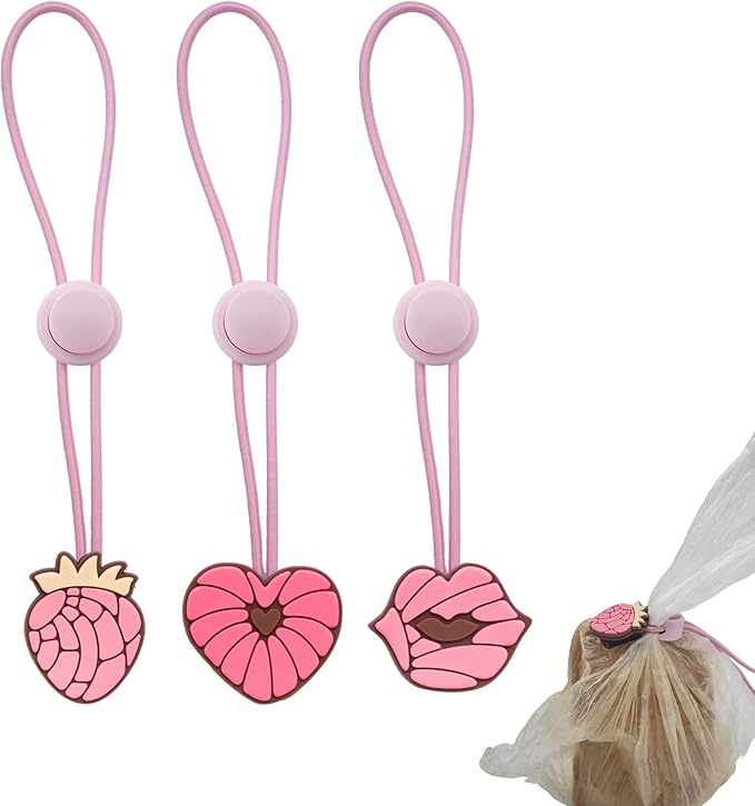 3Pcs Cute Pattern Adjustable Elasticity Clay Bag Tie, Studio Ties & Ceramic Tool Strap，The Must-Have Pottery Tool Ties for Pottery Ceramic Bag Closure and Organization((Pink 1)