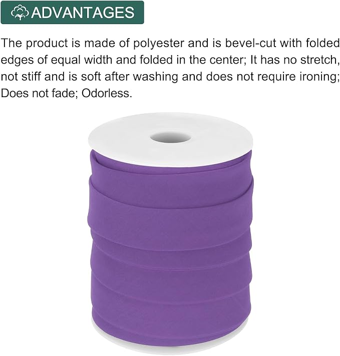 MECCANIXITY 1 Inch Double Fold Bias Tape Polyester Continuous Bulk Bias Tape for Sewing,Seaming Quilting Hemming Binding Crafts (Dark Purple 25 Yards)
