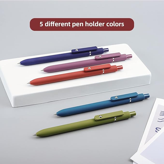 Gel Pens, 5 Pcs 0.5mm Black Ink Pens Fine Point Smooth Writing Pens with Silicone Grip, High-End Series Metal Clip Retractable Pens for Journaling Note Taking (Vintage)