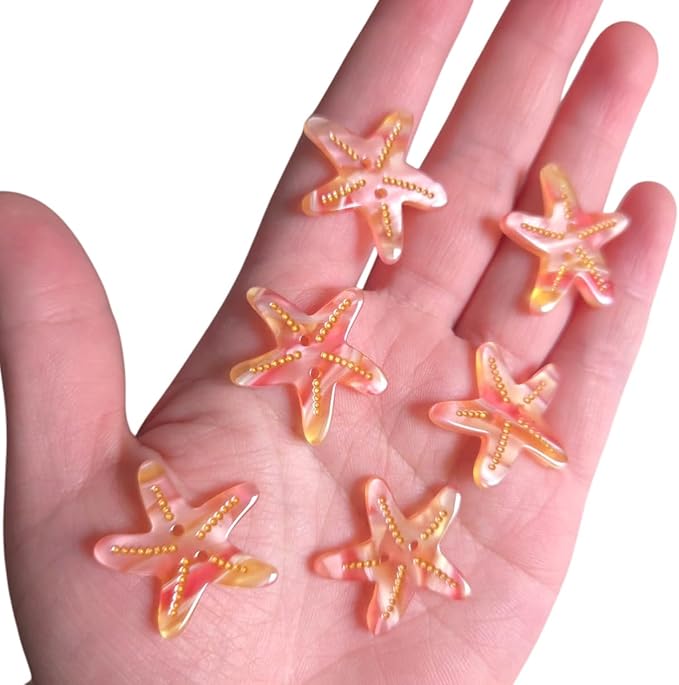 Starfish Shaped Buttons for Crafts,Acetate Button for Clothes,Buttons for Sewing,Button Bulk,Pack of 6