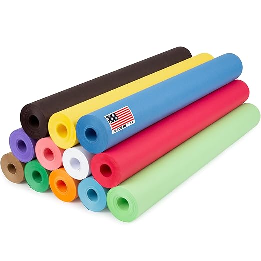 24" x 1200" Pack of 12 Rolls USA Made (100 ft) Multi-Color Kraft Paper Rolls Set, 45 lbs – Colored Paper for Arts and Crafts, DIY Projects, Gift Wrapping, Packing