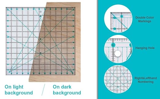Quilting Ruler and T-Shirt Alignment Tool Set, Square Acrylic Rulers for Quilting and Sewing, Precise Fabric Cutting, Tshirt Ruler Guide (Blue-Simple Package)